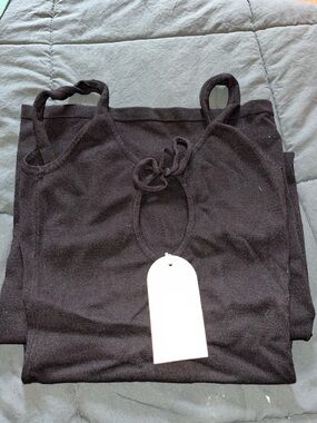 Meshki Black Nola Knit Midi Dress with Front Keyhole Tie